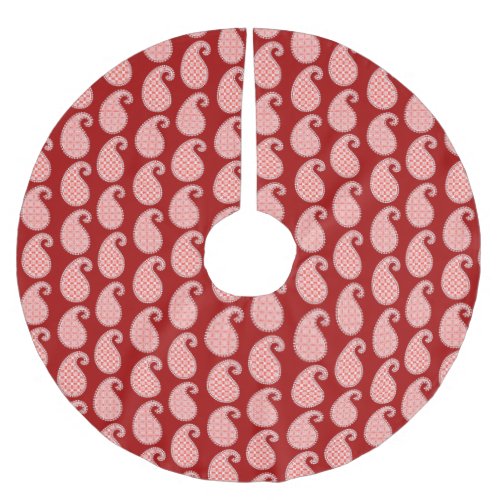 Paisley pattern deep red and white brushed polyester tree skirt