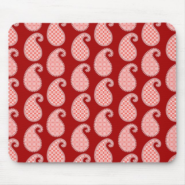 Paisley pattern, deep red and white mouse pad (Front)