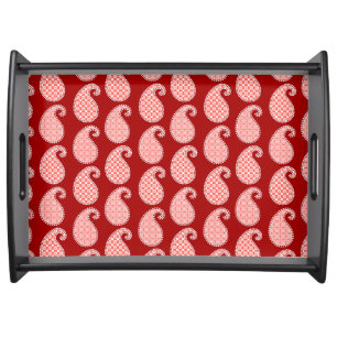 Paisley pattern, deep red and white serving tray