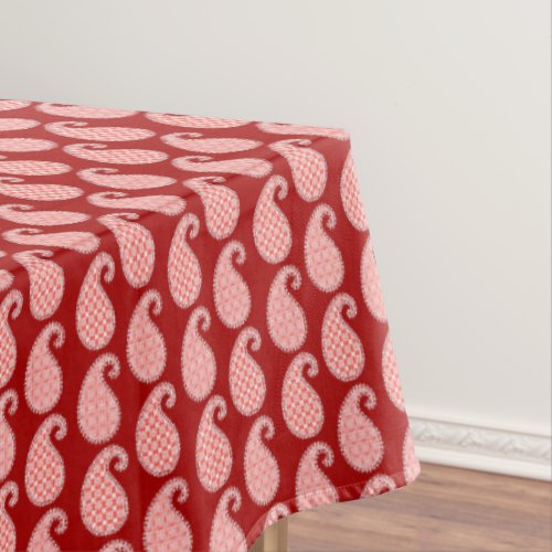 Paisley pattern deep red and white tablecloth