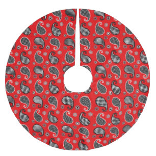 Paisley pattern, deep red, black and white brushed polyester tree skirt