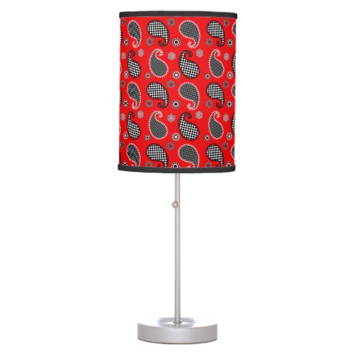 Paisley pattern deep red black and white table lamp
