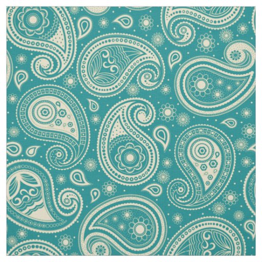 Paisley pattern elegant teal and beige color fabric | Zazzle