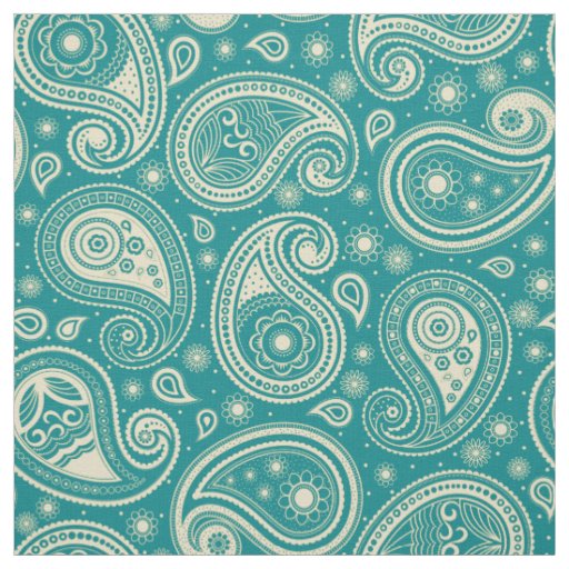 Paisley pattern elegant teal and beige color fabric
