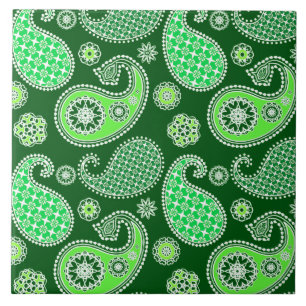 Paisley pattern, Emerald and Jade Green Ceramic Tile