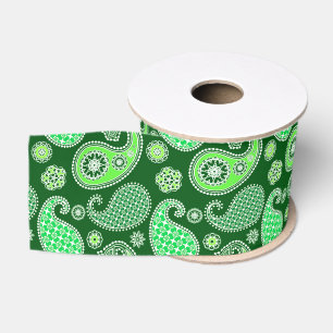 Paisley pattern, Emerald and Jade Green Grosgrain Ribbon