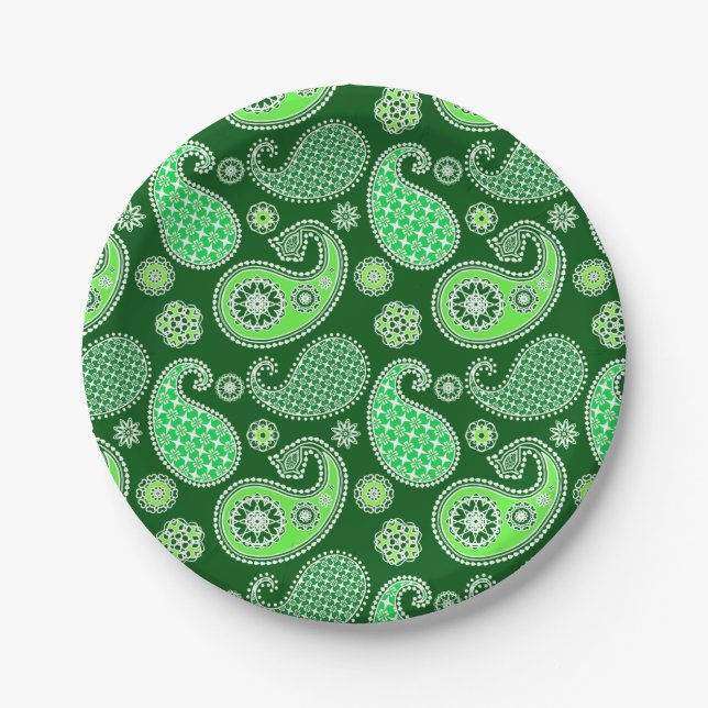 Paisley pattern, Emerald and Jade Green Paper Plates (Front)