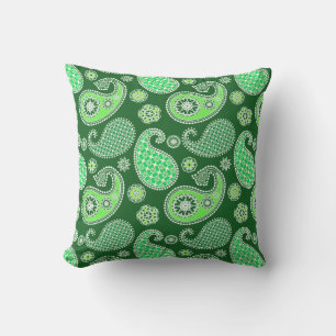 Paisley pattern, Emerald and Jade Green Throw Pillow