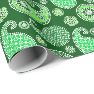 Paisley pattern, Emerald and Jade Green Wrapping Paper