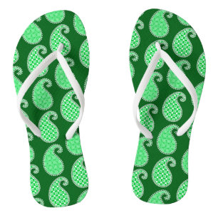 Paisley pattern, emerald green and white flip flops