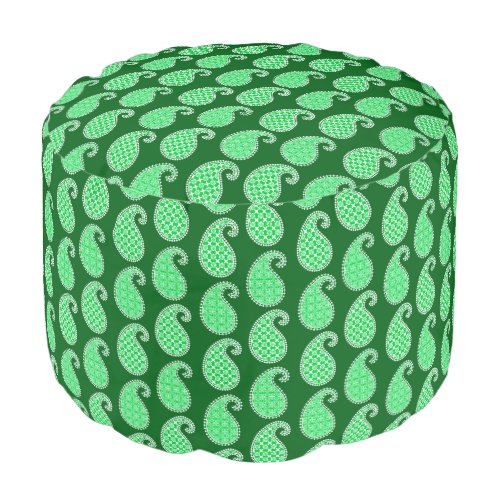 Paisley pattern emerald green and white pouf