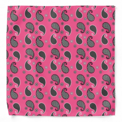 Paisley pattern fuchsia pink black and white bandana