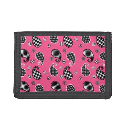 Paisley pattern fuchsia pink black and white tri_fold wallet