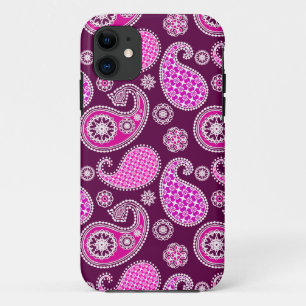 Paisley pattern, fuchsia pink, purple and white iPhone 11 case