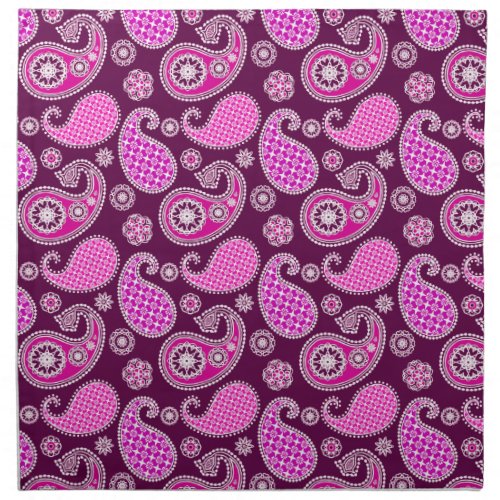 Paisley pattern fuchsia pink purple and white cloth napkin