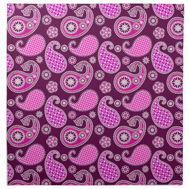 Paisley pattern, fuchsia pink, purple and white cloth napkin (Front)