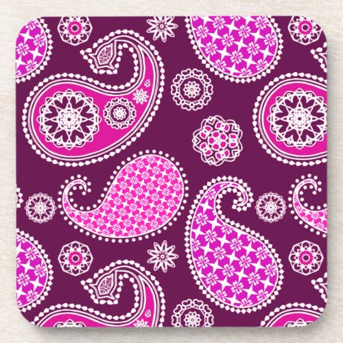 Paisley pattern fuchsia pink purple and white coaster
