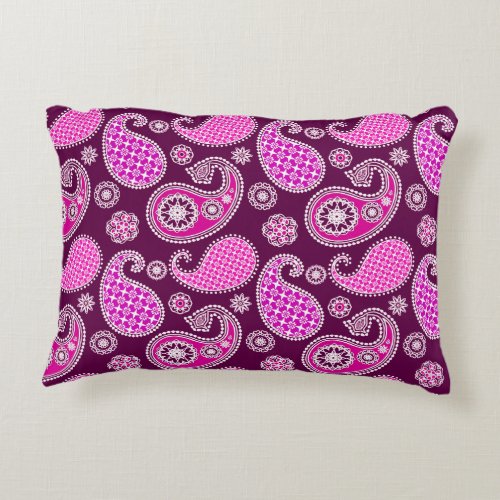 Paisley pattern fuchsia pink purple and white decorative pillow