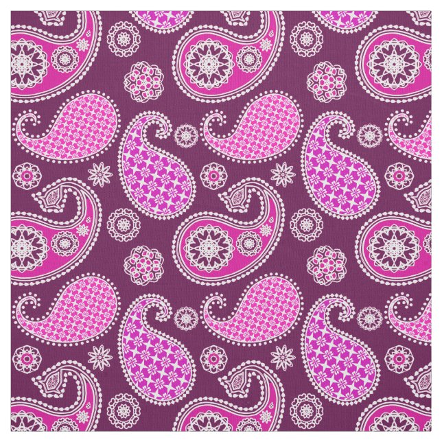 Paisley pattern, fuchsia pink, purple and white fabric (Swatch)