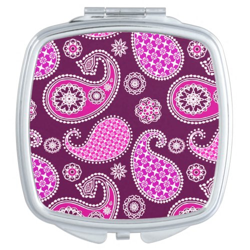 Paisley pattern fuchsia pink purple and white mirror for makeup