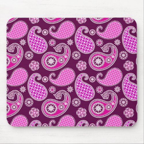 Paisley pattern fuchsia pink purple and white mouse pad