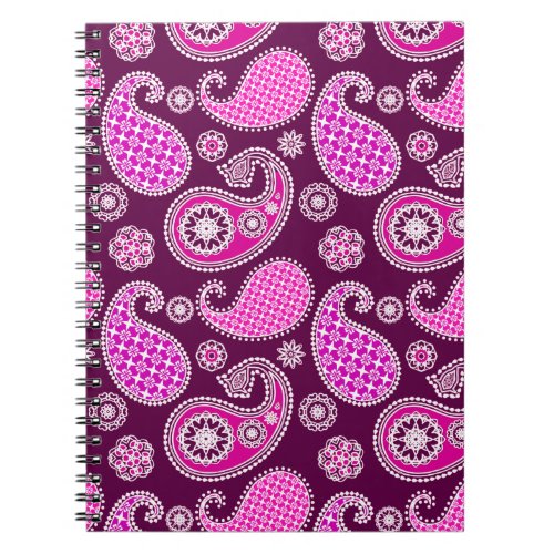 Paisley pattern fuchsia pink purple and white notebook