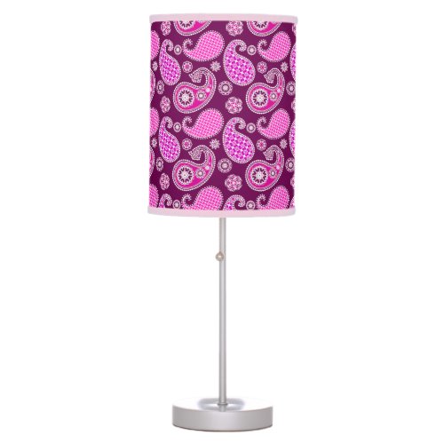 Paisley pattern fuchsia pink purple and white table lamp