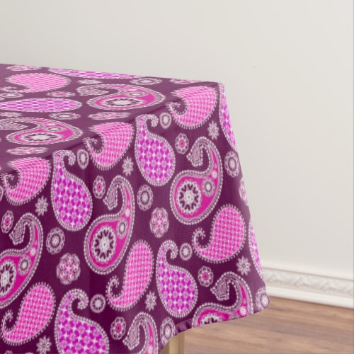 Paisley pattern fuchsia pink purple and white tablecloth