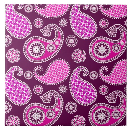 Paisley pattern fuchsia pink purple and white tile