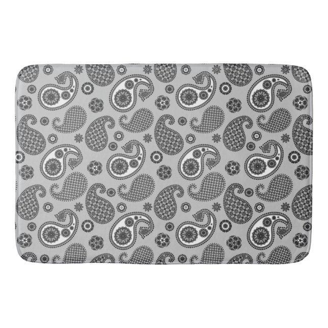 Paisley Pattern, Gray, Black and White   Bath Mat (Front)