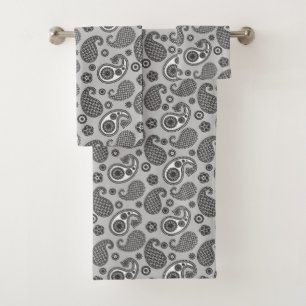 Paisley Pattern, Gray, Black and White   Bath Towel Set