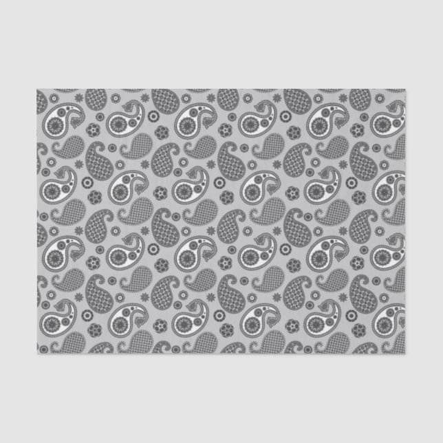 Paisley Pattern, Gray, Black and White   Tissue Paper (Front)