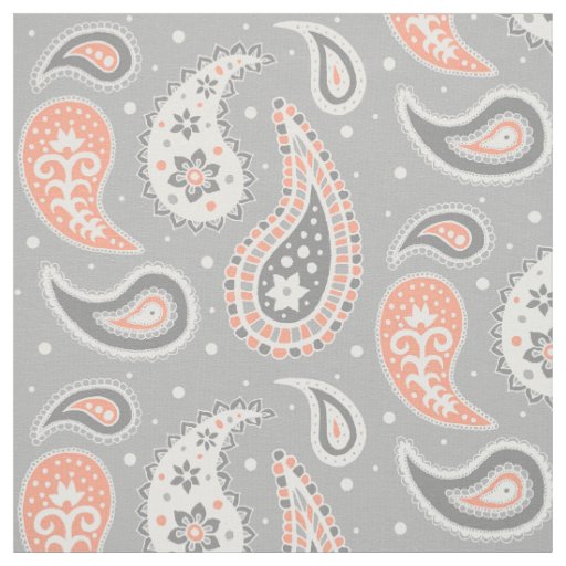 Paisley Pattern Grey and Coral Fabric