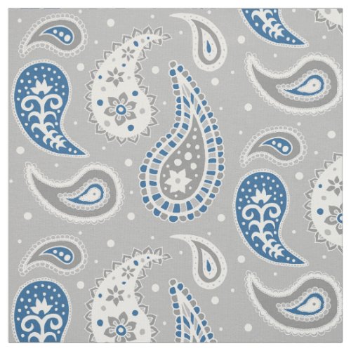 Paisley Pattern Grey and Navy Blue Fabric