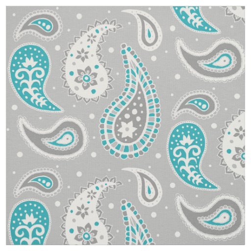 Paisley Pattern Grey and Teal Fabric Zazzle