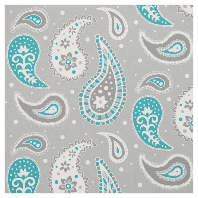 Paisley Pattern Grey and Teal Fabric (Swatch)