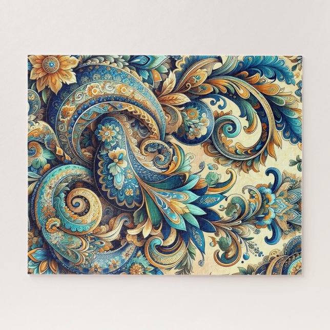 Paisley pattern in blues  jigsaw puzzle (Horizontal)
