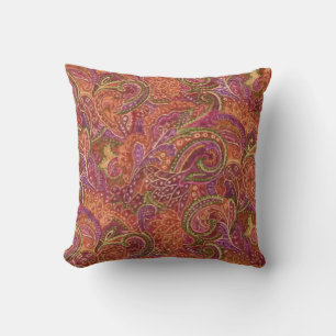 Paisley Pattern in Red and Purple Throw Pillow