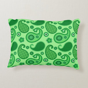 Paisley Pattern, Jade and Emerald Green Decorative Pillow