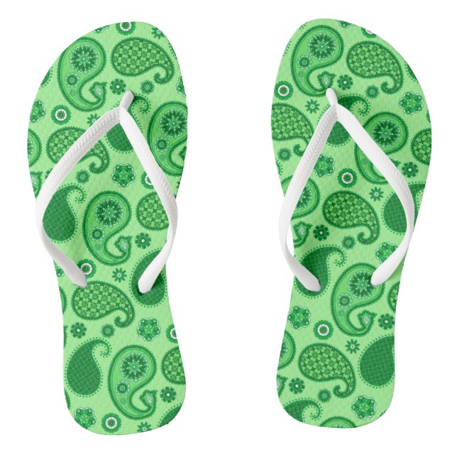 Paisley Pattern, Jade and Emerald Green Flip Flops (Footbed)