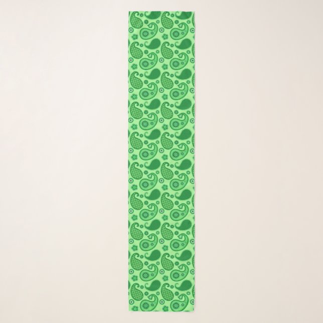 Paisley Pattern, Jade and Emerald Green Scarf (Front)