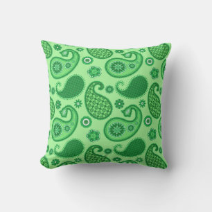 Paisley Pattern, Jade and Emerald Green Throw Pillow