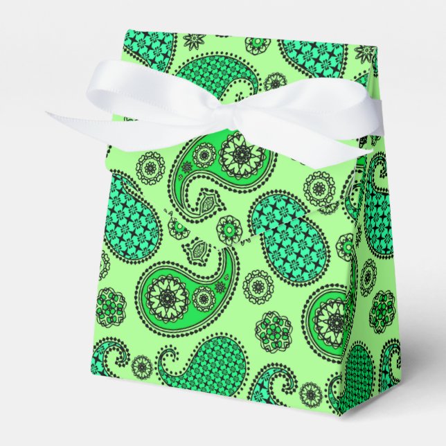 Paisley pattern, jade and mint green favor boxes (Front Side)