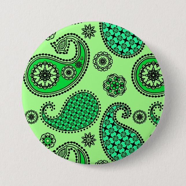 Paisley pattern, jade and mint green pinback button (Front)