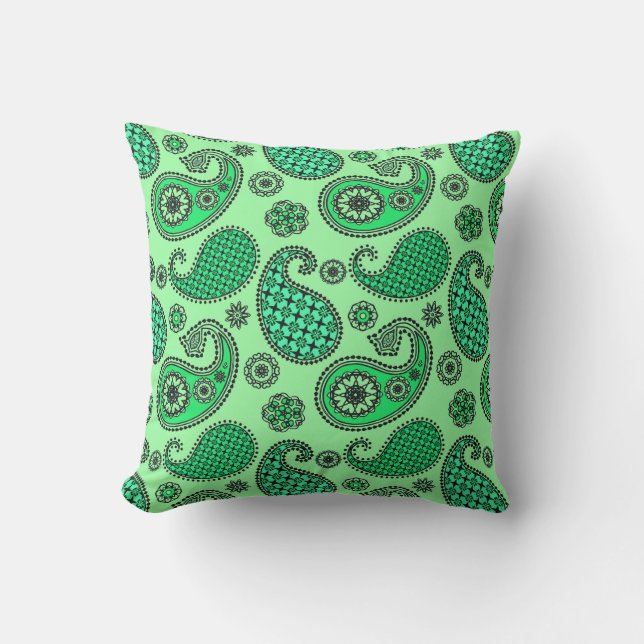 Paisley pattern, jade and mint green throw pillow (Front)