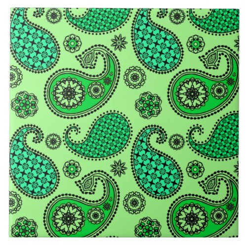 Paisley pattern jade and mint green tile