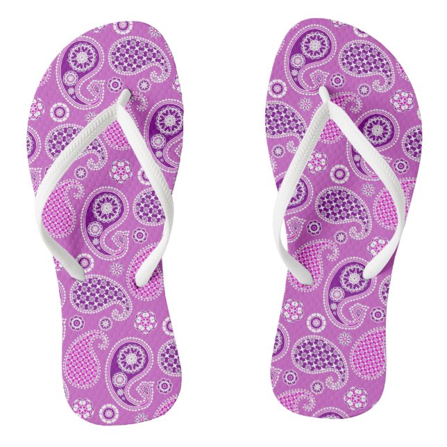 Paisley Pattern, Lilac and Amethyst Purple Flip Flops (Footbed)