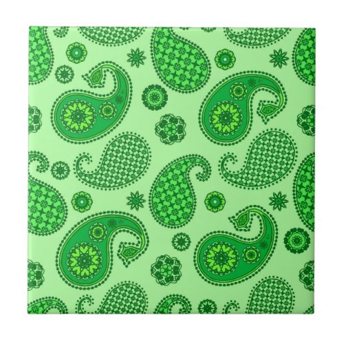 Paisley Pattern Lime and Emerald Green Ceramic Tile