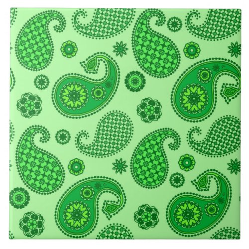 Paisley Pattern Lime and Emerald Green Ceramic Tile