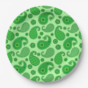Paisley Pattern, Lime and Emerald Green  Paper Plates